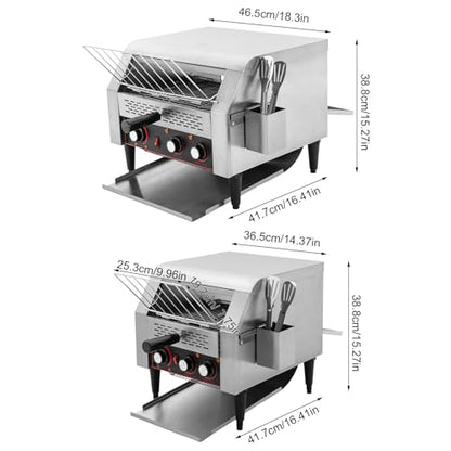 Conveyor Toaster, Electric Commercial Restaurant Industrial Conveyor Toaster 7 Speed Heavy Duty Bread Baker Machine with Box & Clip for Baking Toast, Sandwiches, Pineapple Buns (450 Slices/H)