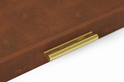 HofferRuffer Extra Large Square Serving Tray, Elegant Faux Leather Ottoman Tray with Gold Hardware Handles, Serve Tea, Coffee or Breakfast in Bed, 24 x 24 inches (Brown Shagreen) - color: Brown Shagreen, size: 24" x 24" x 2"