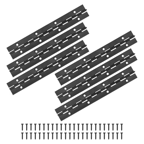 M METERXITY 6-Pack Piano Hinges, 8 Inch / 200mm 304 Stainless Steel Continuous Piano Hinge with Holes and Screws for Cabinets Door/Storage Box [1.2X 0.04/ 30x 1mm Open Width Thick, Black] - size: 8 Inch