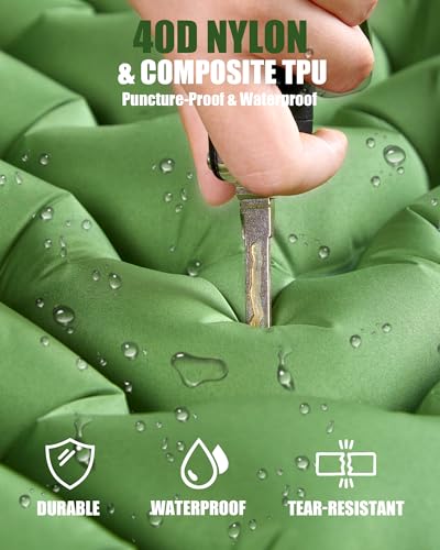 AKSOUL Self Inflating Sleeping Pad: Camping Inflatable Single Bed Air Mattress - Lightweight Sleep Mats - Compact Ultralight Pad for Camp Hiking Travel - 10CM - Green - color: Grass Green