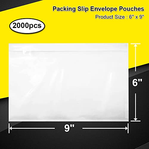 OausTect 6" x 9" Packing Slip Envelope Pouches, Clear Adhesive Top Loading Packing List Label Sleeve - 2000 Packs Shipping Envelopes - size: 6" x 9" - 2000 Pcs