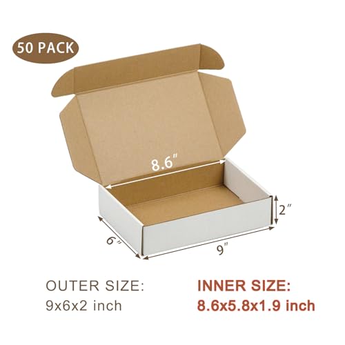 SUNLPH 50 Pack 9x6x2 Inches Small Shipping Boxes, White Corrugated Cardboard Boxes, Moving Mailing Packing Box - color: White, size: 9x6x2