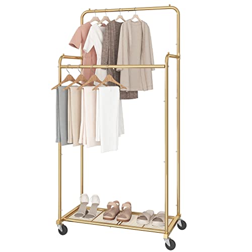 Simple Trending Clothes Garment Rack, Double Rods Clothing Rack, Gold