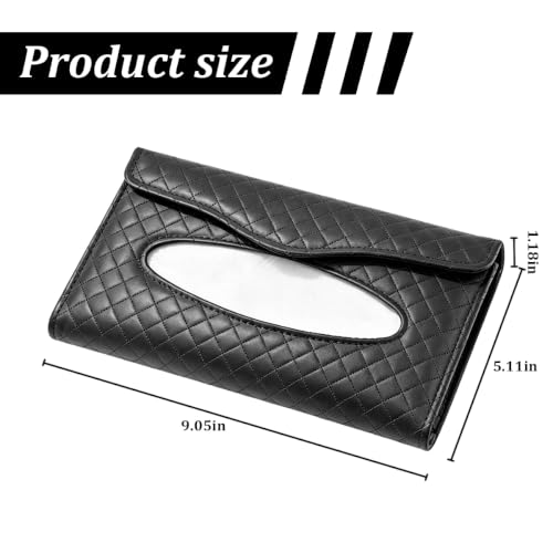 Car Visor Tissue Holder, Clip-on, Large Opening, PU Leather, Black - color: Black