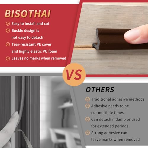 26 Feet Long Reach Door Weather Stripping Door Seal Strip, New Upgraded V-Shaped Replacement Kerf Weather Stripping for Door Frame Door Insulation, Easy Cut to Size(Brown) - color: Brown, size: 26 Ft