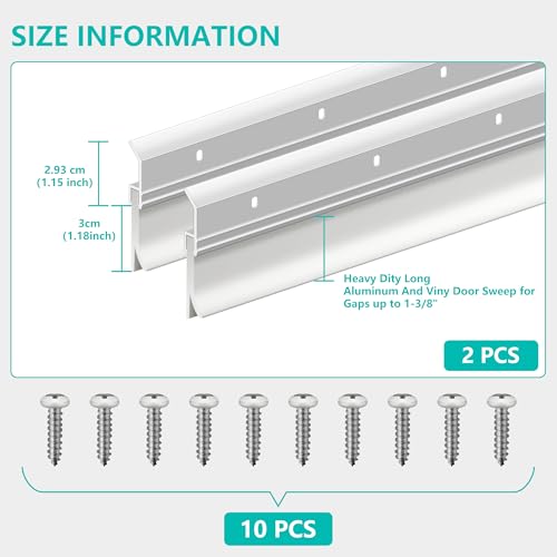 Aluminum Door Rubber Sweep 36 Inch – Heavy Duty Door Draft Stopper, Weather Stripping Seal Strip for Exterior & Interior Doors, Energy Saving, Noise Reduction, Easy Installation