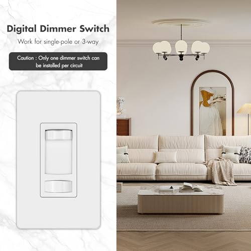 Micmi Dimmer Light Switch, Single Pole/3 Way and ON/Off Slide Dimmer, 300W LED/CFL & 600W Incandescent/Halogen Compatible, Wall Plate Included, ETL Listed, White 2Pack