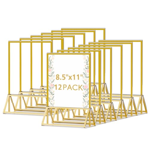 8.5"x11" Clear Acrylic Tabletop Sign Holder with Gold Frame, 12 Pack - size: 8.5"× 11"-12 Pack