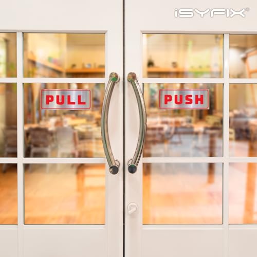 iSYFIX Push Pull Stickers Sign, 5x2 Inch, 2 Pack, Red/Brushed Silver - color: Red / Brushed Silver, size: Horizontal 2x5