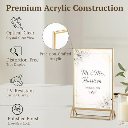 EHWINE 12 Pack Gold Acrylic Sign Holder 4x6 Double Sided Tabletop Stand