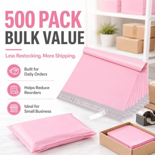 Fuxury 10x13" Poly Mailers 500 Pack Bulk,Shipping Bags for Clothing,Pink - color: Light Pink, size: 10x13" 500pcs