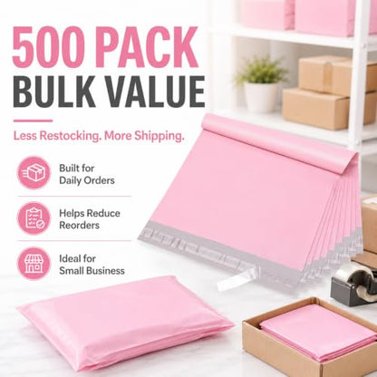 Fuxury 10x13" Poly Mailers 500 Pack Bulk,Shipping Bags for Clothing,Pink - color: Light Pink, size: 10x13" 500pcs