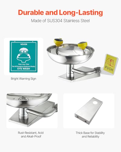 VEVOR Emergency Eye Wash Station, Stainless Steel Wall-Mounted Eyewash Unit, First Aid Eye Wash Sink 16.14 x 12.99 x 9.45 Inches, Ideal for Laboratories, Factories, Schools, Construction Sites - style: Wall-Mounted Eyewash Unit