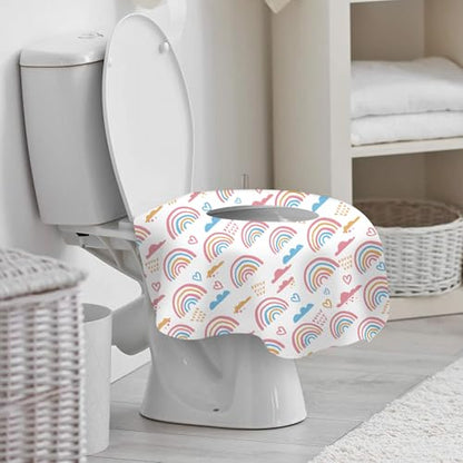 DEEKI 60 Pack Toilet Seat Covers Disposable, Safe No-Slip Waterproof for Kids Toddlers Use in Potty Training Public Restrooms Toilets, Portable Clean Covers for Adults Travel -Rainbow (60 Count) - size: 60 Count