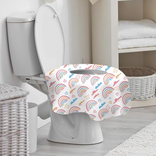 DEEKI 20 Pack Toilet Seat Covers Disposable, Safe No-Slip Waterproof for Kids Toddlers Use in Potty Training Public Restrooms Toilets, Portable Clean Covers for Adults Travel -Rainbow (20 Count) - size: 20 Count