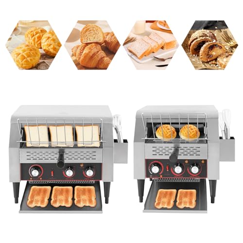 Conveyor Toaster, Electric Commercial Restaurant Industrial Conveyor Toaster 7 Speed Heavy Duty Bread Baker Machine with Box & Clip for Baking Toast, Sandwiches, Pineapple Buns (450 Slices/H)