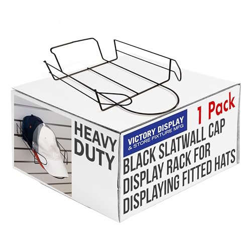 Slatwall Hat Display Rack for Fitted, Snapback, Unstructured & Ball Caps – Black, Chrome or White (Quantity 1) (1, Black) - color: Black, size: 1