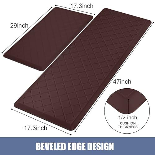 Cushioned Kitchen Mat 2 PCS, Anti Fatigue Kitchen Rugs, Heavy Duty Kitchen Rugs and Mats Non-Skid, Ergonomic Comfort Foam Kitchen Floor Mat for Home, Office, Sink, Laundry - Brown - color: Brown