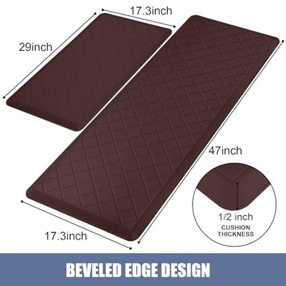 Cushioned Kitchen Mat 2 PCS, Anti Fatigue Kitchen Rugs, Heavy Duty Kitchen Rugs and Mats Non-Skid, Ergonomic Comfort Foam Kitchen Floor Mat for Home, Office, Sink, Laundry - Brown - color: Brown