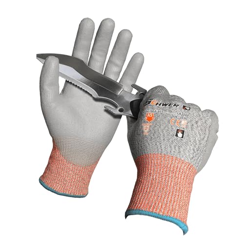 Schwer 12 Pairs A4/A5/A6 Cut Resistant Gloves, Non PFAS CR3088, L - color: Grey A5, size: Large