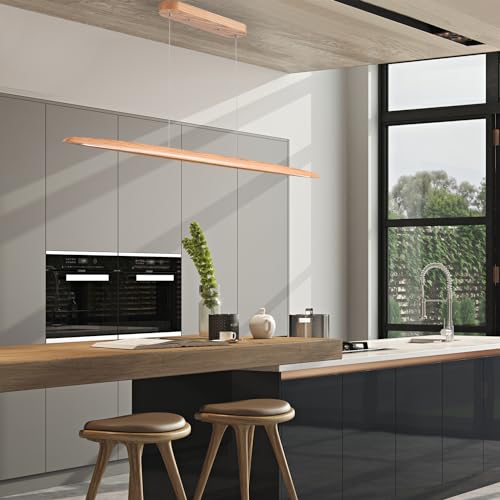 YISDESIGN 71" 40W Wood LED Linear Pendant Light Fixture Led Dining Room Light Dimmable Hanging Light Fixture for Dining Room Kitchen Island Pool Table Lights Natural Ash - color: Natural Ash, size: 71in