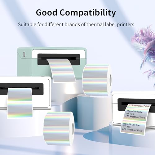 2.25"x1.25" Direct Thermal Labels, Holographic Thermal Printer Labels for Barcode, Self-Adhesive Address Shipping Thermal Label Stickers-1 Roll, 300 Labels, Holographic Silver - color: Holographic Silver, size: 2.25"x1.25"