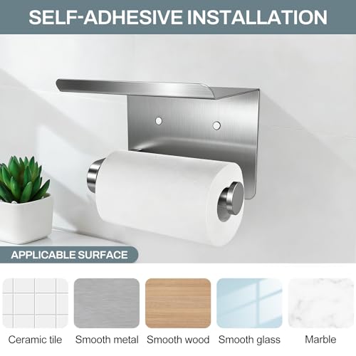 SetSail Toilet Paper Holder with Shelf Adhesive or Screw-in Brushed Nickel - color: Brushed Nickel, size: 2 Packs
