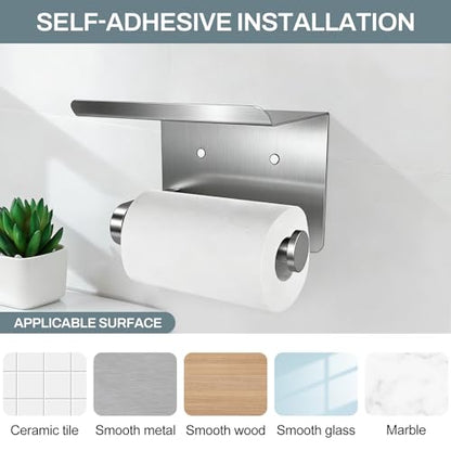 SetSail Toilet Paper Holder with Shelf Adhesive or Screw-in Brushed Nickel - color: Brushed Nickel, size: 2 Packs