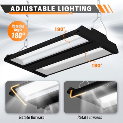 Allsmartlife LED Linear High Bay Shop Light 2-Pack, 150W 20250LM 0-10V Dimmable 5000K Daylight, Adjustable Tilt Hanging Black High Bay LED Shop Lighting Fixtures for Garage Warehouse Workshop ETL