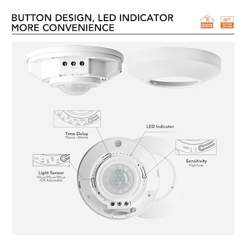 RAYZEEK DC 12/24V 10A Low Voltage Ceiling Sensor Pir Occupancy Motion Detector,360 Motion Sensor,8-12M High Sensitive Ceiling Motion Sensor Switch, Commercial/Industrial Grade, White - style: 10A,DC12/24V