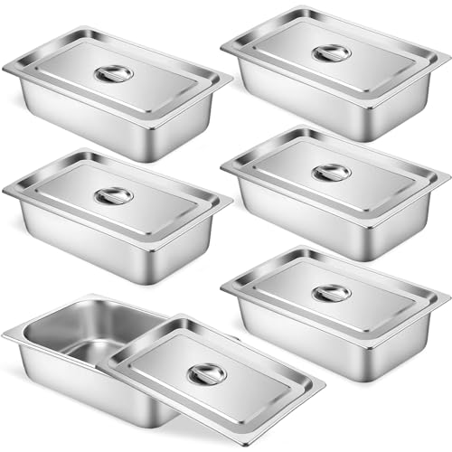 6 Pack Hotel Pans Full Size 4" Deep Stainless Steel Steam Table Pan w/Lids - color: 1/1, size: 4'' Deep