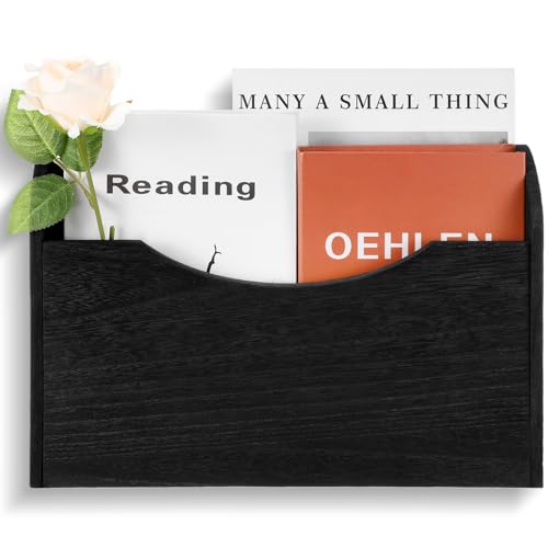 Suzile Wall Mounted Mail Organizer Wood Magazine Rack File Holder, Black
