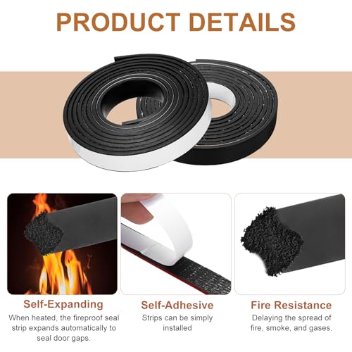 Smoke Fire Seal Strip 9.8Ft 25mm/0.98" Wx 5mm/0.2" T Black - color: Black, size: 9.8FT x 25mm / 0.98" W x 5mm / 0.2" T