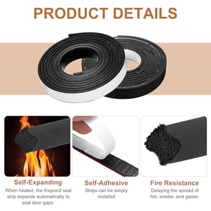 Smoke Fire Seal Strip 9.8Ft 25mm/0.98" Wx 5mm/0.2" T Black - color: Black, size: 9.8FT x 25mm / 0.98" W x 5mm / 0.2" T