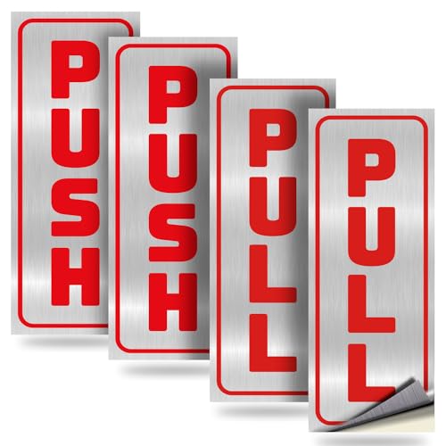 iSYFIX Push Pull Stickers Sign, 2x5 Inch, Red/Brushed Silver, 2 Pack - color: Red / Brushed Silver, size: Vertical 2x5