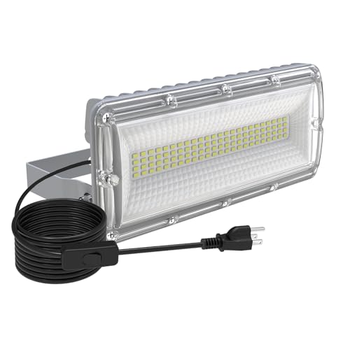 Kekeou 6500LM 5000K LED Flood Light with Plug & 6.5ft Cord & Switch - size: 100W 1pack Equivalent
