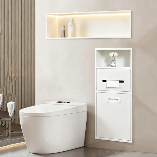 Stainless Steel Recessed Shower Nich with Built-in Trash Can(25.4X11.2IN) - color: White