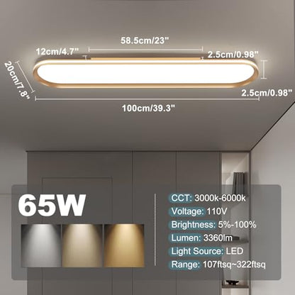 ADISUN Modern LED Ceiling Light Dimmable Linear Ceiling Light 39.4in Semi Flush Mount Long Lights with Remote Control and Side Lighting for Living Room Kitchen Dining Room Gold - color: Gold-1Pack, size: 39 Inch