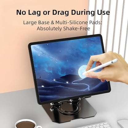360° Rotatable Metal Tablet Stand, Adjustable Folding Desktop Stand for iPad/iPhone/Switch, Universal Use for Office/Movie/Studying/Drawing/Gaming, Black - color: Hollow Stand - Black