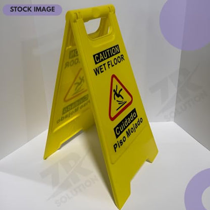 24 Inches Caution Wet Floor Sign Bright Yellow Double Sided Bilingual Caution Message Folding A-Shaped Frame Design Safety Warning Wet Floor Sign Collapsible Commercial Warning Sign Prevent Slip