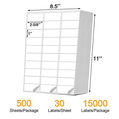 Address Labels (15,000/500 Sheets) - 1" x 2-5/8" Mailing Labels, 30 UP Shipping Sticker for Laser and Inkjet Printers - color: 30 Up - 15000 Labels