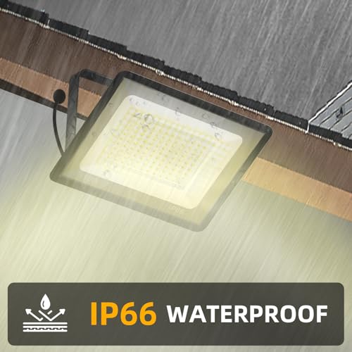 150W Warm White Outdoor LED Flood Lights, 3000K 18000LM IP66 Waterproof, Garden Garage, Court, Shop Exterior Security Floodlights 2 Pack - size: 150w_2pack