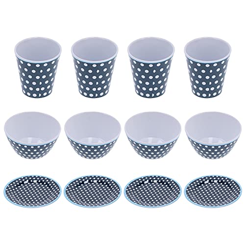 Dark Blue Dot Melamine Dinnerware Set – Cups, Salad Bowls & Plates for Home, Restaurant, Hotel Use