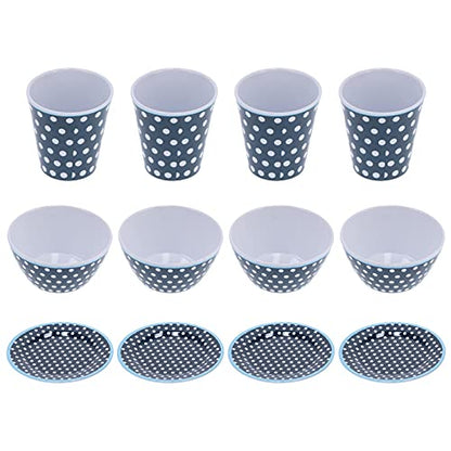 Dark Blue Dot Melamine Dinnerware Set – Cups, Salad Bowls & Plates for Home, Restaurant, Hotel Use