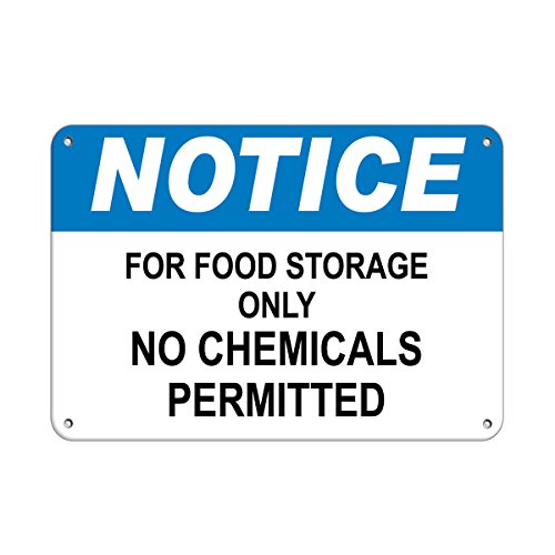 Notice for Food Storage Only No Chemicals Permitted Label Vinyl Decal Sticker Kit OSHA Safety Label Compliance Signs 8"