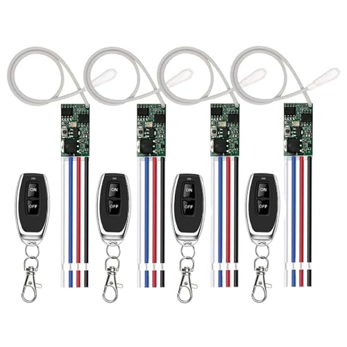 433MHz Universal Wireless RF Remote Control Switch DC 6V 12V 24V 1CH Channel Relay Wireless Secure RF Remote Control Switches Transmitter and Receiver kit, Momentary Toggle Latched Delay Mode(4Pack) - color: 4transmitters and 4receiver