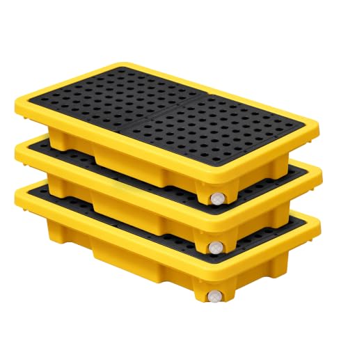 3 Set Spill Containment Pallet with Drain 26x14x4.7in 5.3Gal Capacity Spill Control for Countertop lab Chemical Containers Tabletop Garage Modular Nestable Easy (26x14x5in, 3 Pack) - size: 26x14x5in, 3 Pack