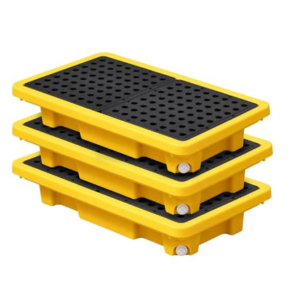 3 Set Spill Containment Pallet with Drain 26x14x4.7in 5.3Gal Capacity Spill Control for Countertop lab Chemical Containers Tabletop Garage Modular Nestable Easy (26x14x5in, 3 Pack) - size: 26x14x5in, 3 Pack