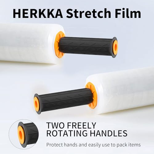 Stretch Film, HERKKA Stretch Wrap with Handles Industrial Strength, Moving Wrapping Plastic Roll, Shrink Wrap for Pallet Wrap, 15" x 1000 Feet, 2 Pack, 60 Gauge - size: 2 Pack, style: 60 Gauge