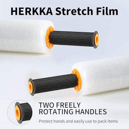 Stretch Film, HERKKA Stretch Wrap with Handles Industrial Strength, Moving Wrapping Plastic Roll, Shrink Wrap for Pallet Wrap, 15" x 1000 Feet, 2 Pack, 60 Gauge - size: 2 Pack, style: 60 Gauge